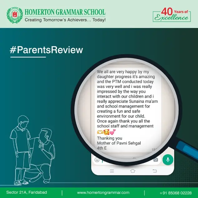 Parent testimonial shared with Homerton Grammar School, slide 1