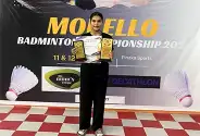 Bhavya Bhatia celebrating her badminton championship achievement