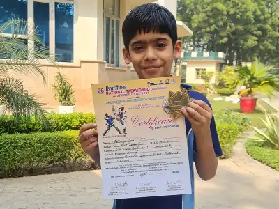 Chaitanya Gera with his National Taekwondo Championship award