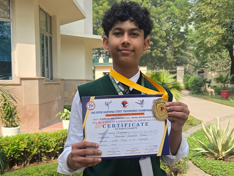 Yuvraj Bhadana with his Haryana State Taekwondo Championship award